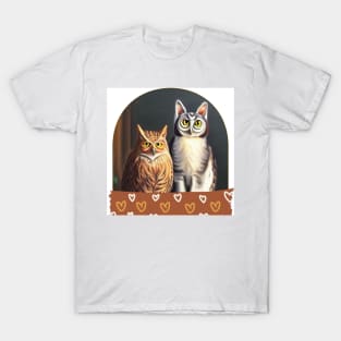 A Cat and An Owl Funny Pet Owner Lovely Designs T-Shirt